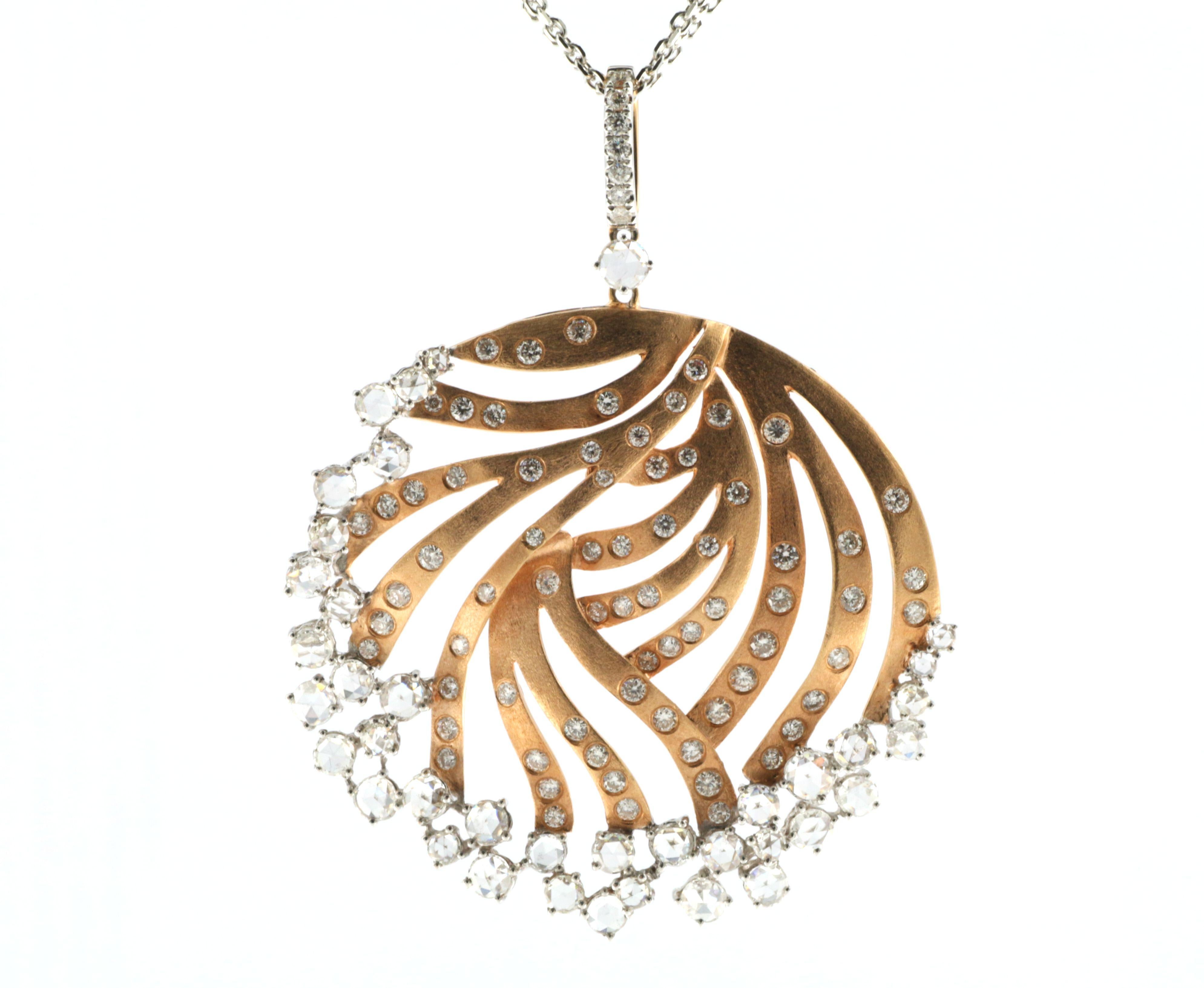 Rose Cut Diamond Pendant Necklace 18K Rose Gold In New Condition For Sale In Hong Kong, HK