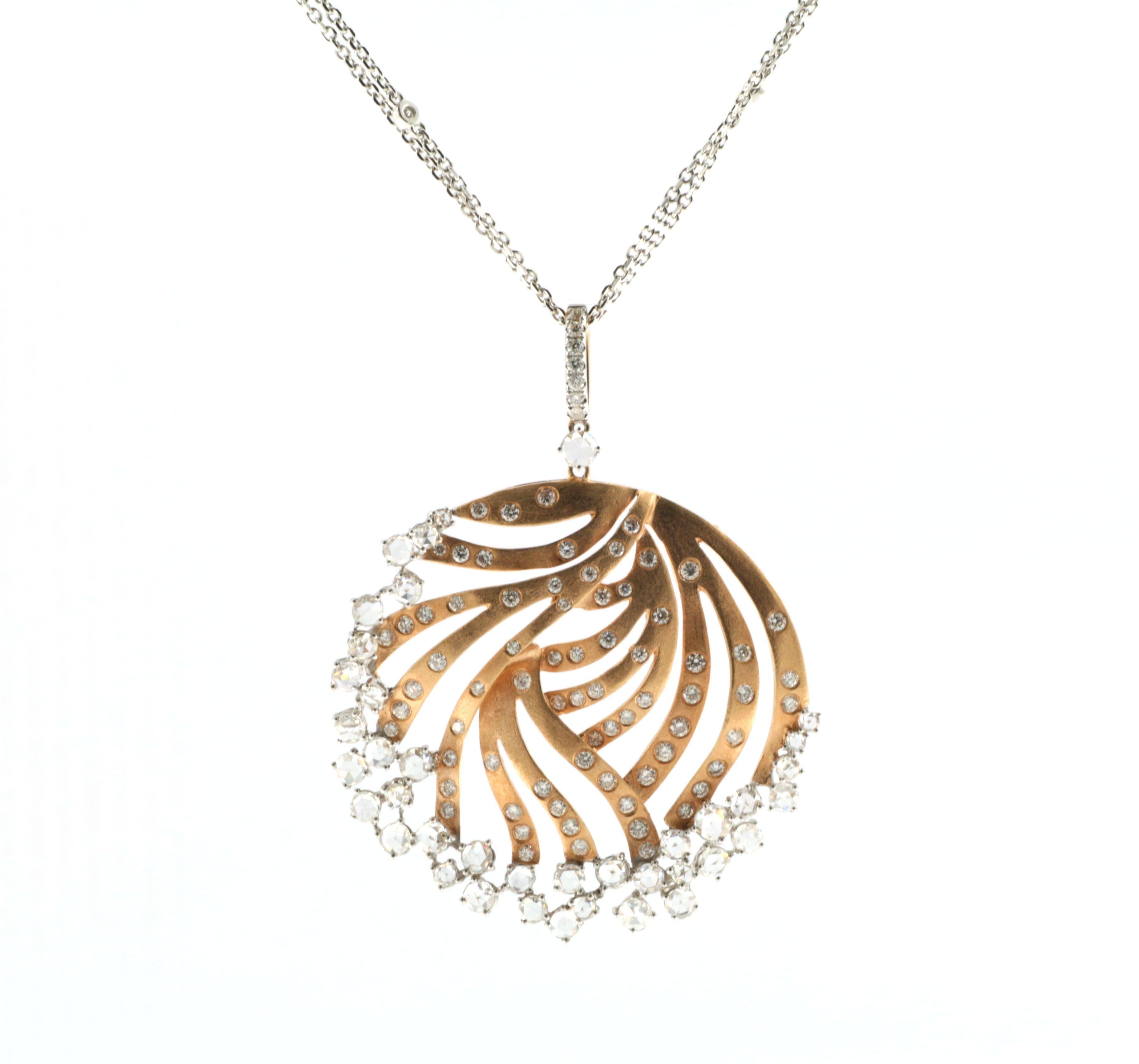 Women's Rose Cut Diamond Pendant Necklace 18K Rose Gold For Sale