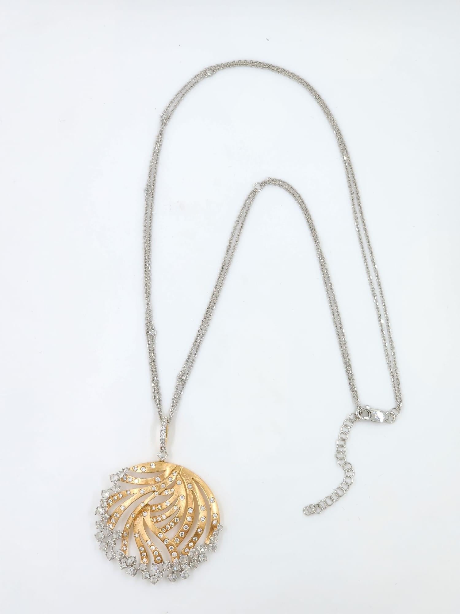 Rose Cut Diamond Pendant Necklace 18K Rose Gold For Sale 1