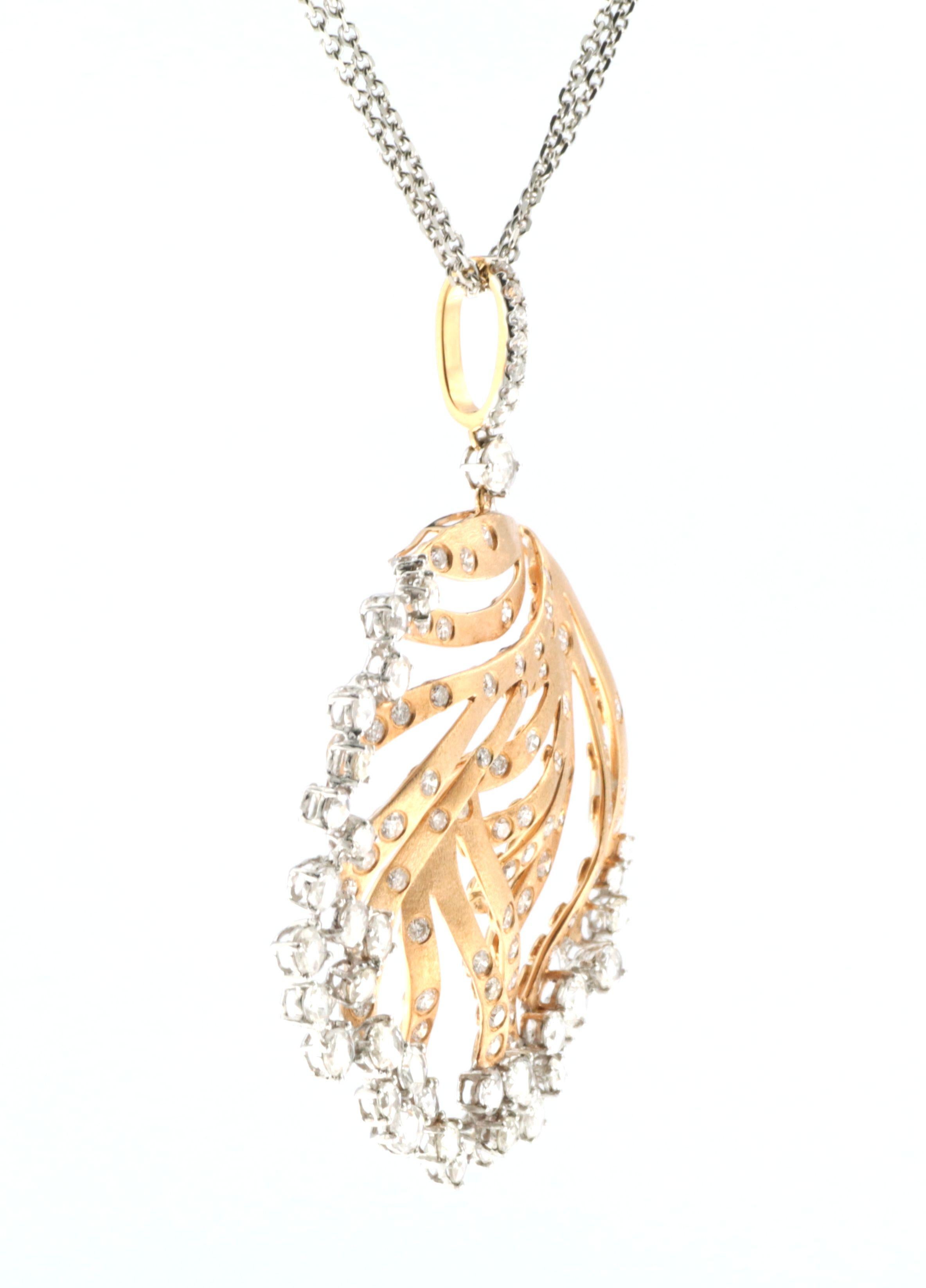 Rose Cut Diamond Pendant Necklace 18K Rose Gold For Sale 2
