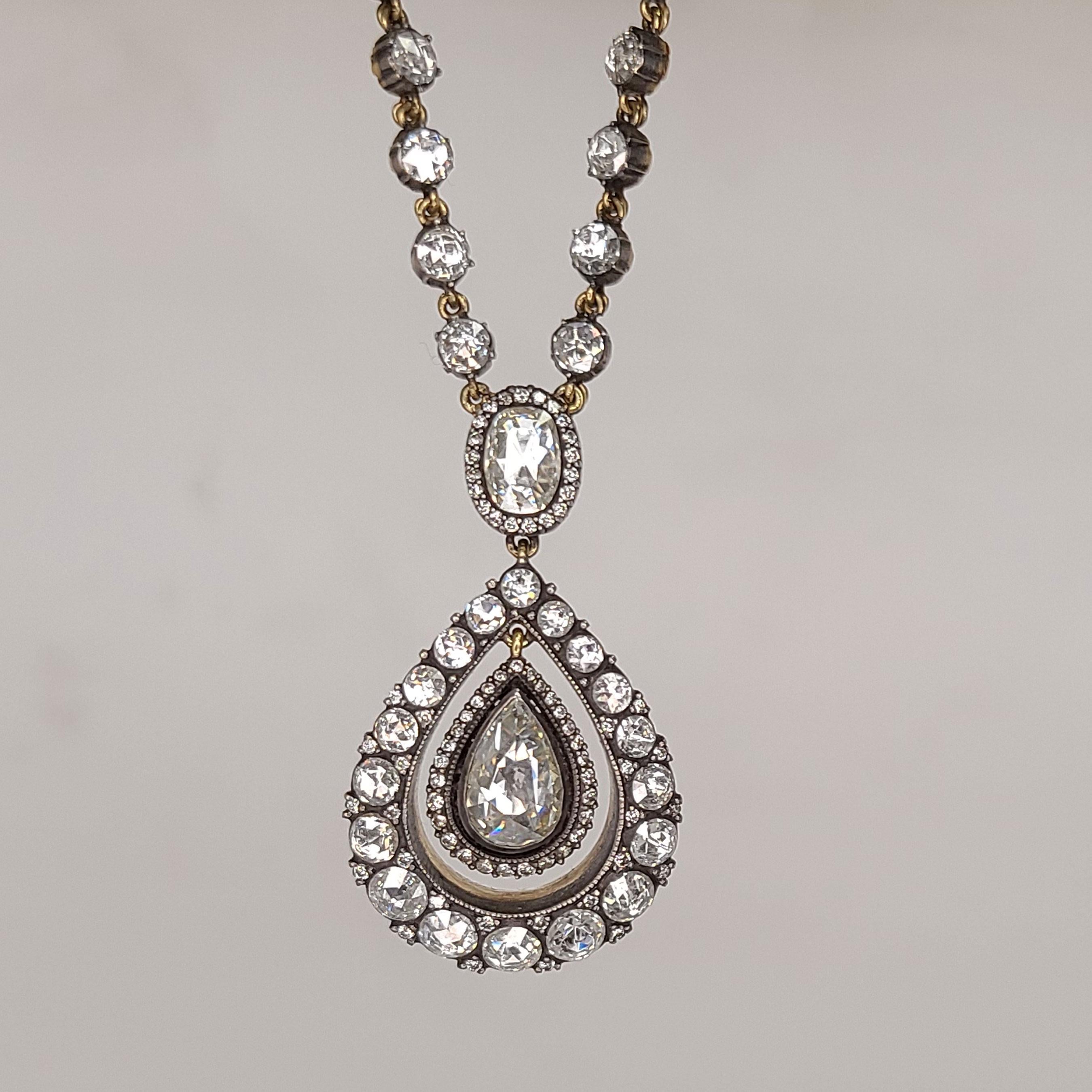 Artisan Rose-Cut Diamond Pendant Necklace For Sale