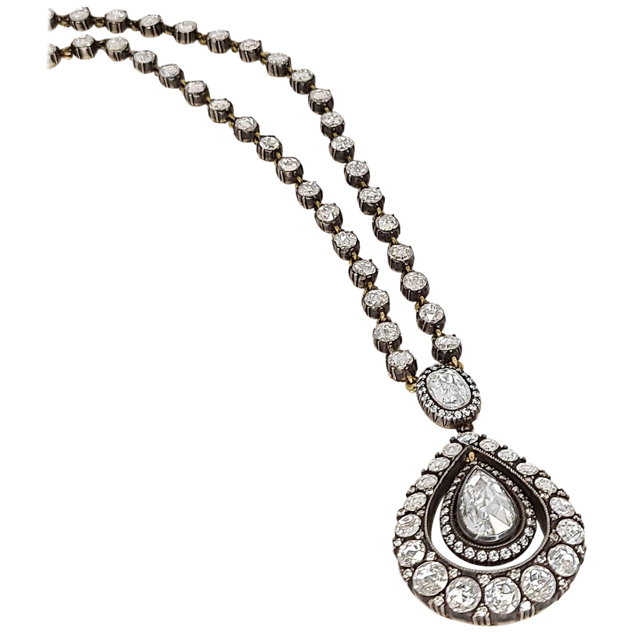 Rose-Cut Diamond Pendant Necklace For Sale