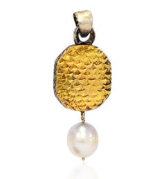 Rose Cut Diamond Pendant With Pearl Bead Made In 14k Gold & Silver