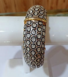 Rose Cut Diamond & Polki Diamond Bangle 925 Sterling Silver Antique Jewellery.