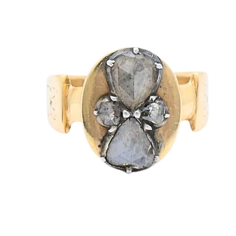 Women's or Men's Rose Cut Diamond Ring 14k Gold Vintage Jewelry For Sale