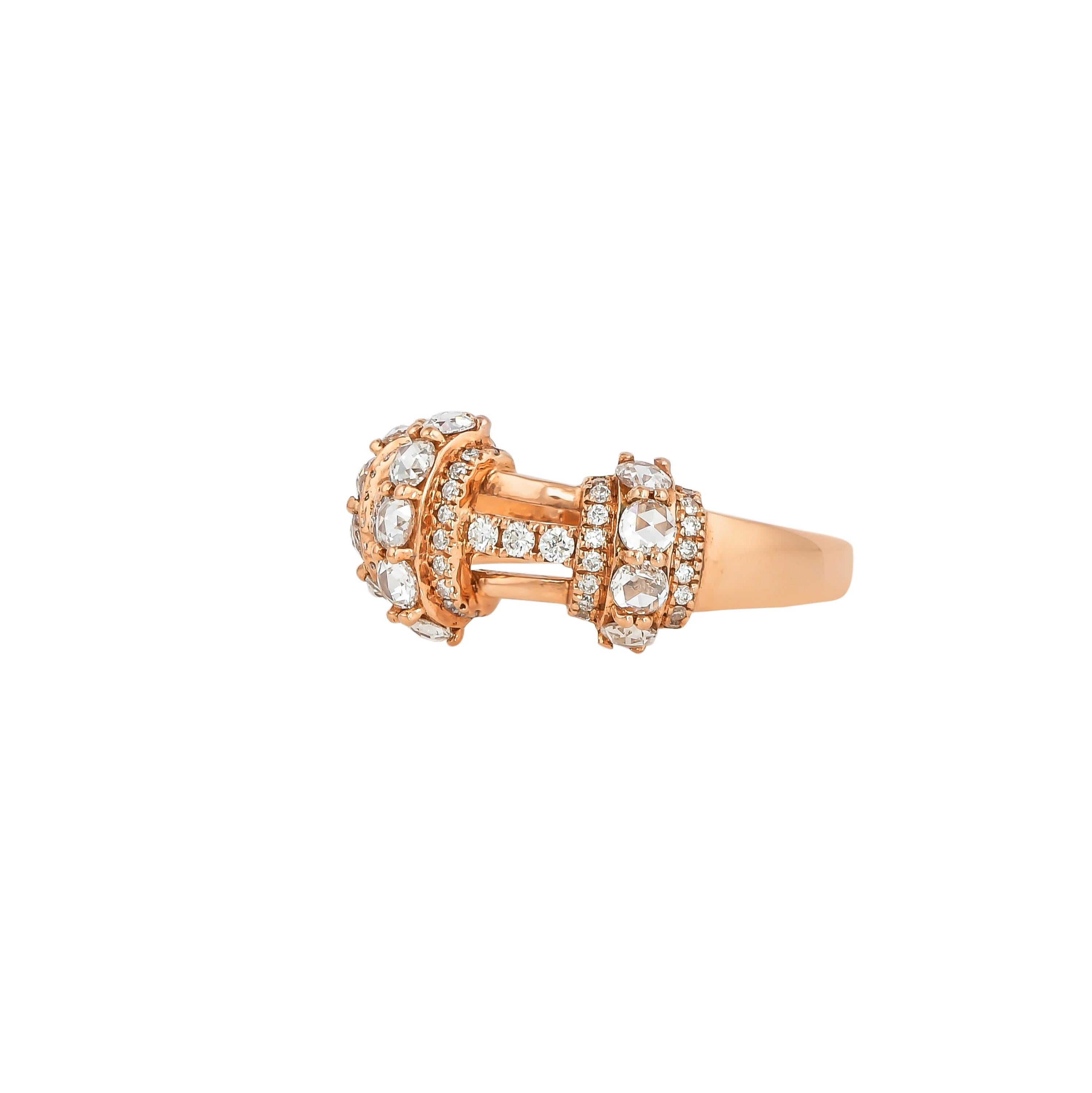 Contemporary Rose Cut Diamond Ring in 18 Karat Rose Gold For Sale
