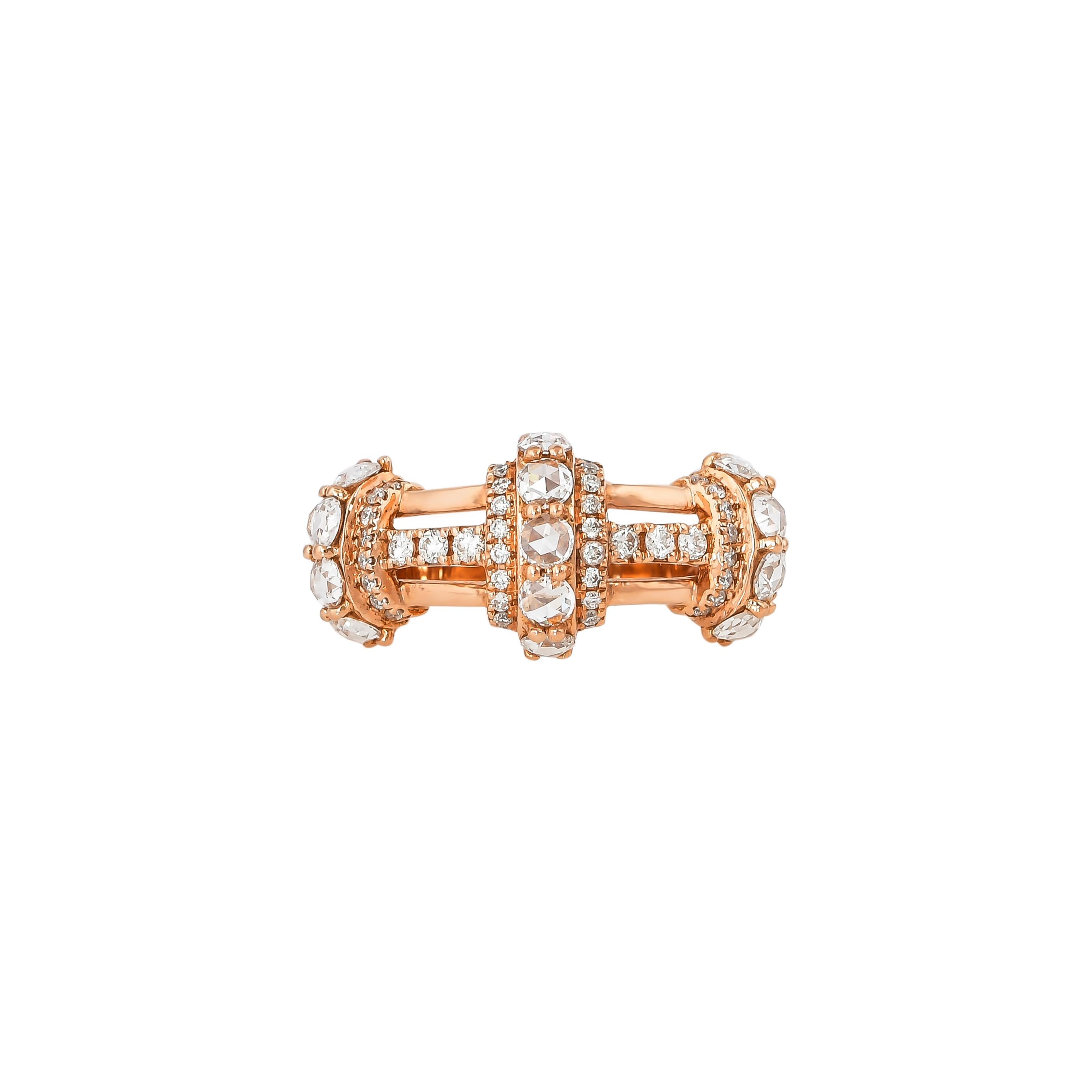 Rose Cut Diamond Ring in 18 Karat Rose Gold In New Condition For Sale In Hong Kong, HK
