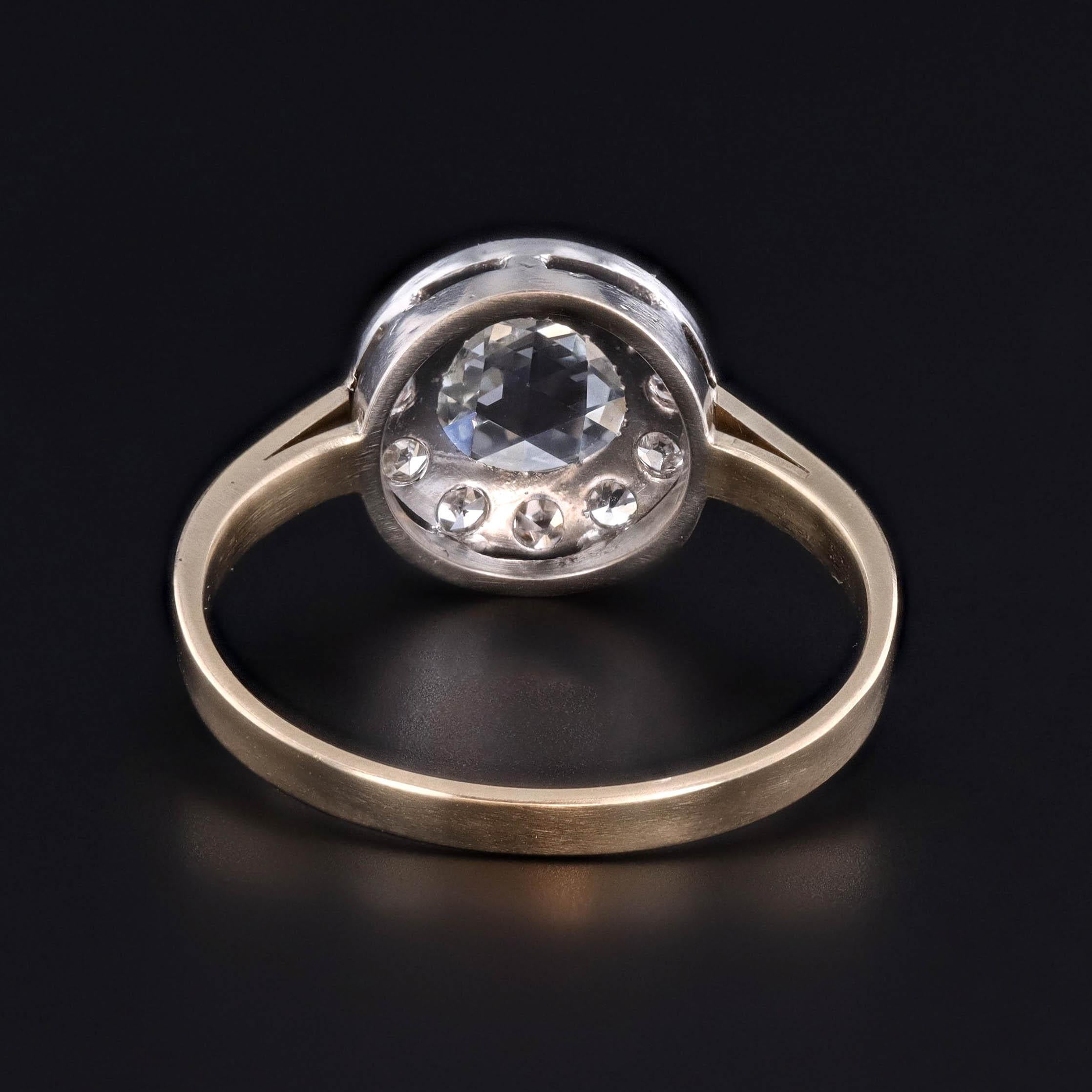 Diamantring mit Rosenschliff aus 14k Gold und Platin Damen im Angebot