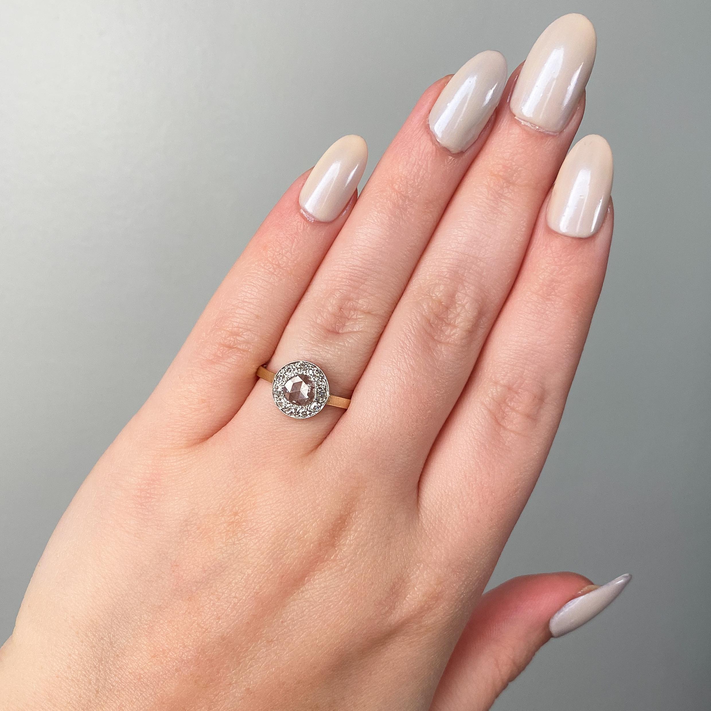 Diamantring mit Rosenschliff aus 14k Gold und Platin im Angebot 1