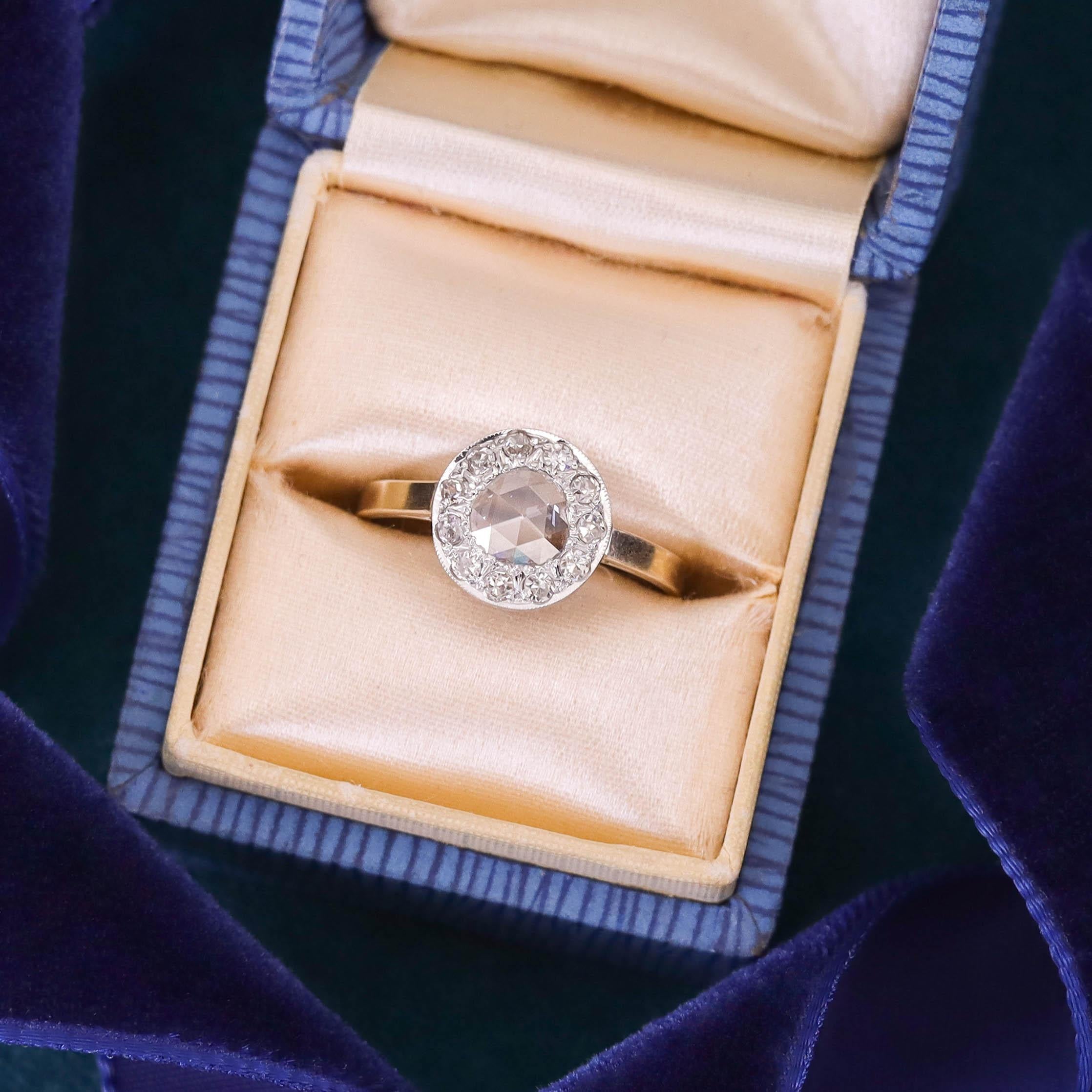 Diamantring mit Rosenschliff aus 14k Gold und Platin im Angebot 2