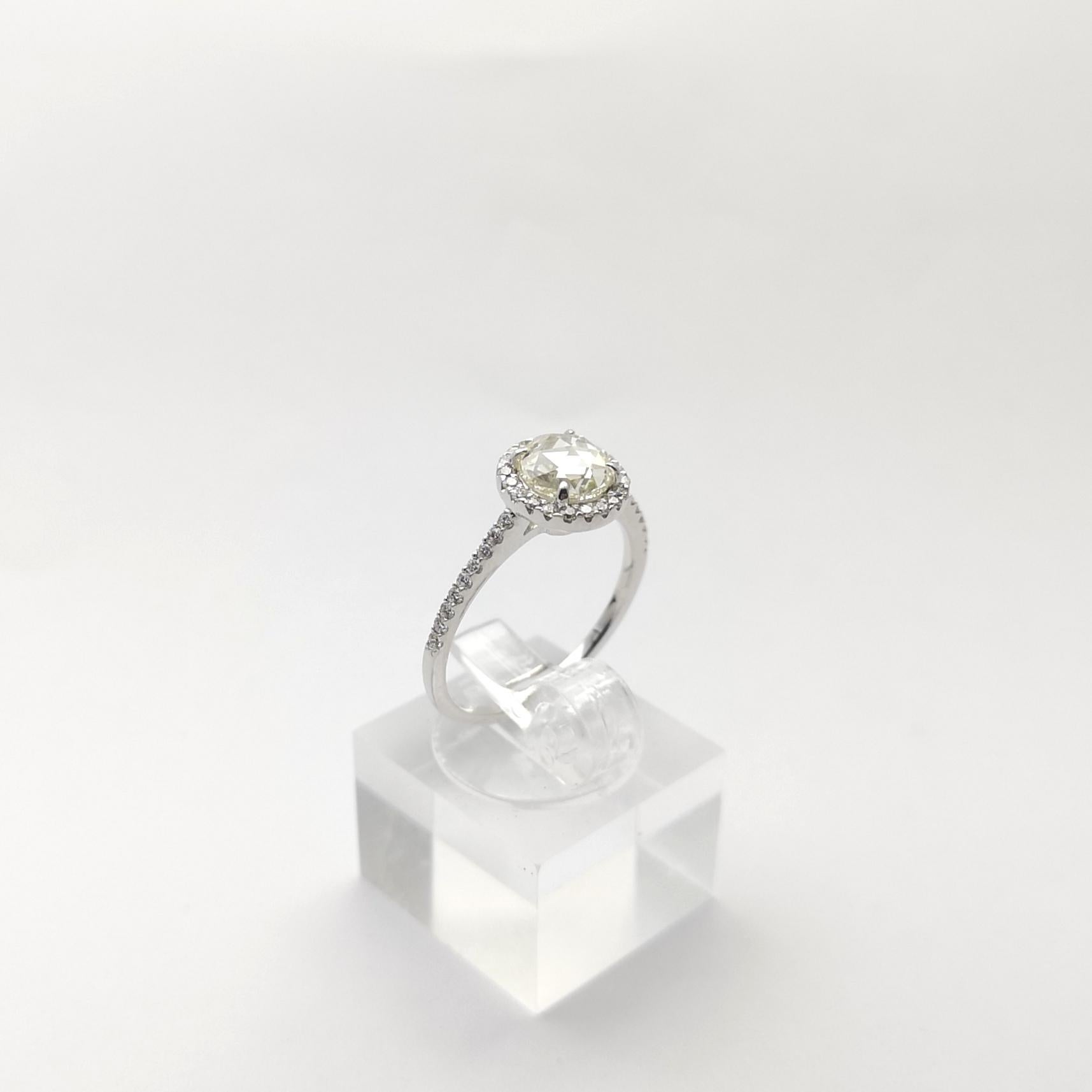Bague en or blanc 18 carats sertie de diamants taillés en rose en vente 5