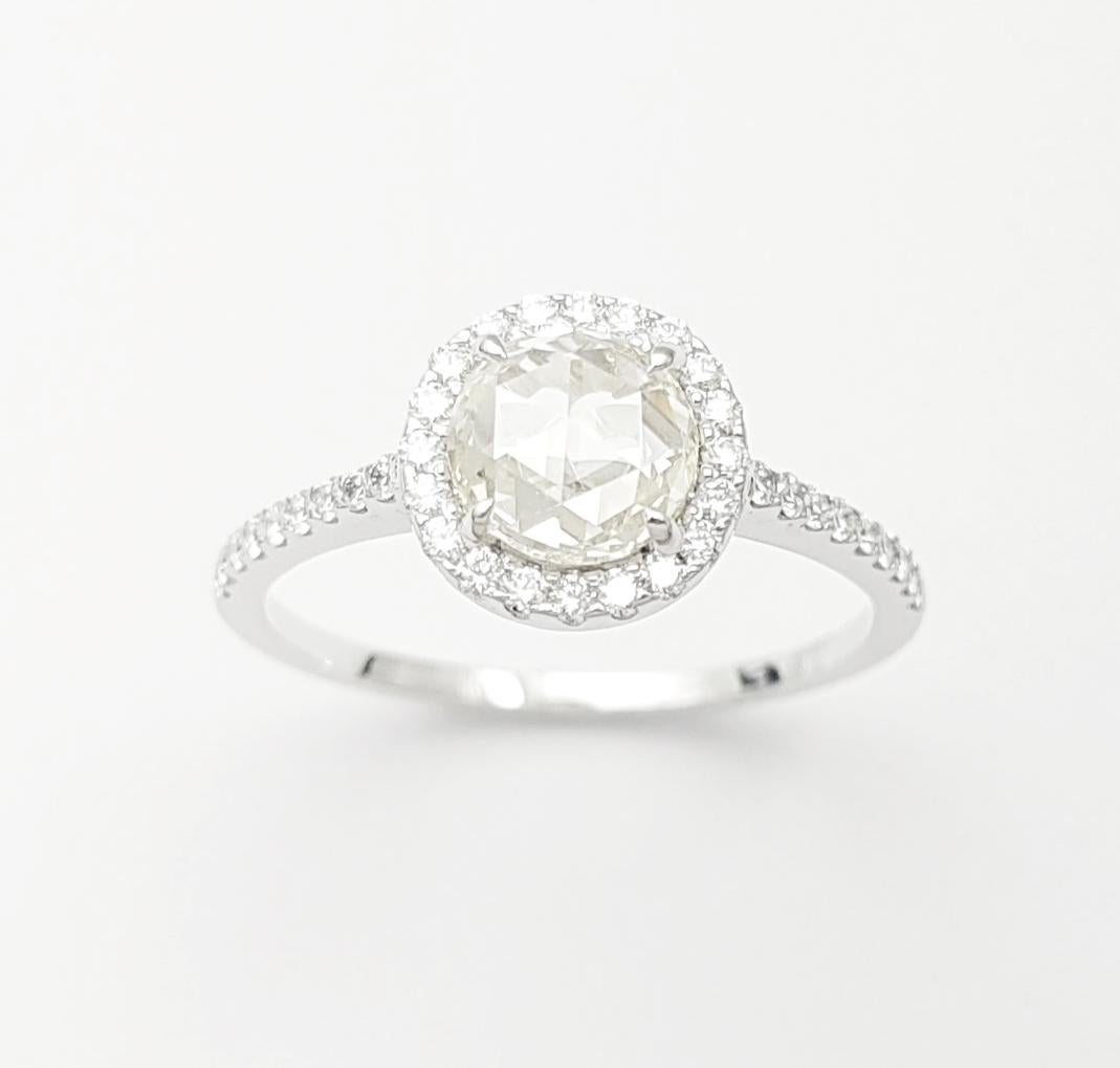 Bague en or blanc 18 carats sertie de diamants taillés en rose en vente 1