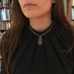Rose Cut Diamond Riviere Necklace with a Diamond Set Crowned Heart Pendant