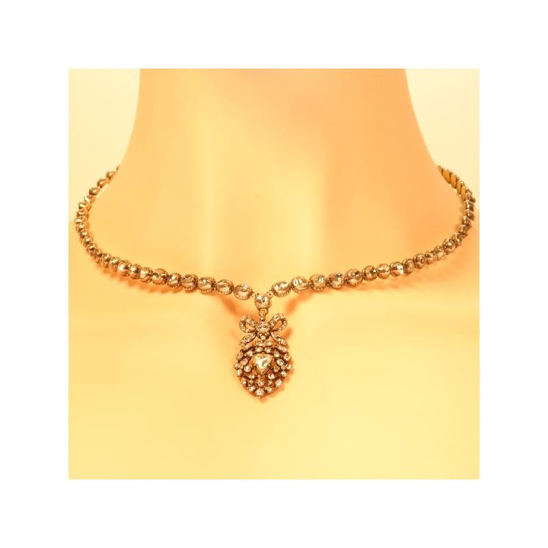 Rose Cut Diamond Riviere Necklace with a Diamond Set Crowned Heart Pendant 6
