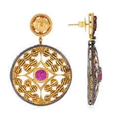 Rose Cut Diamond Ruby Antique Style Earrings