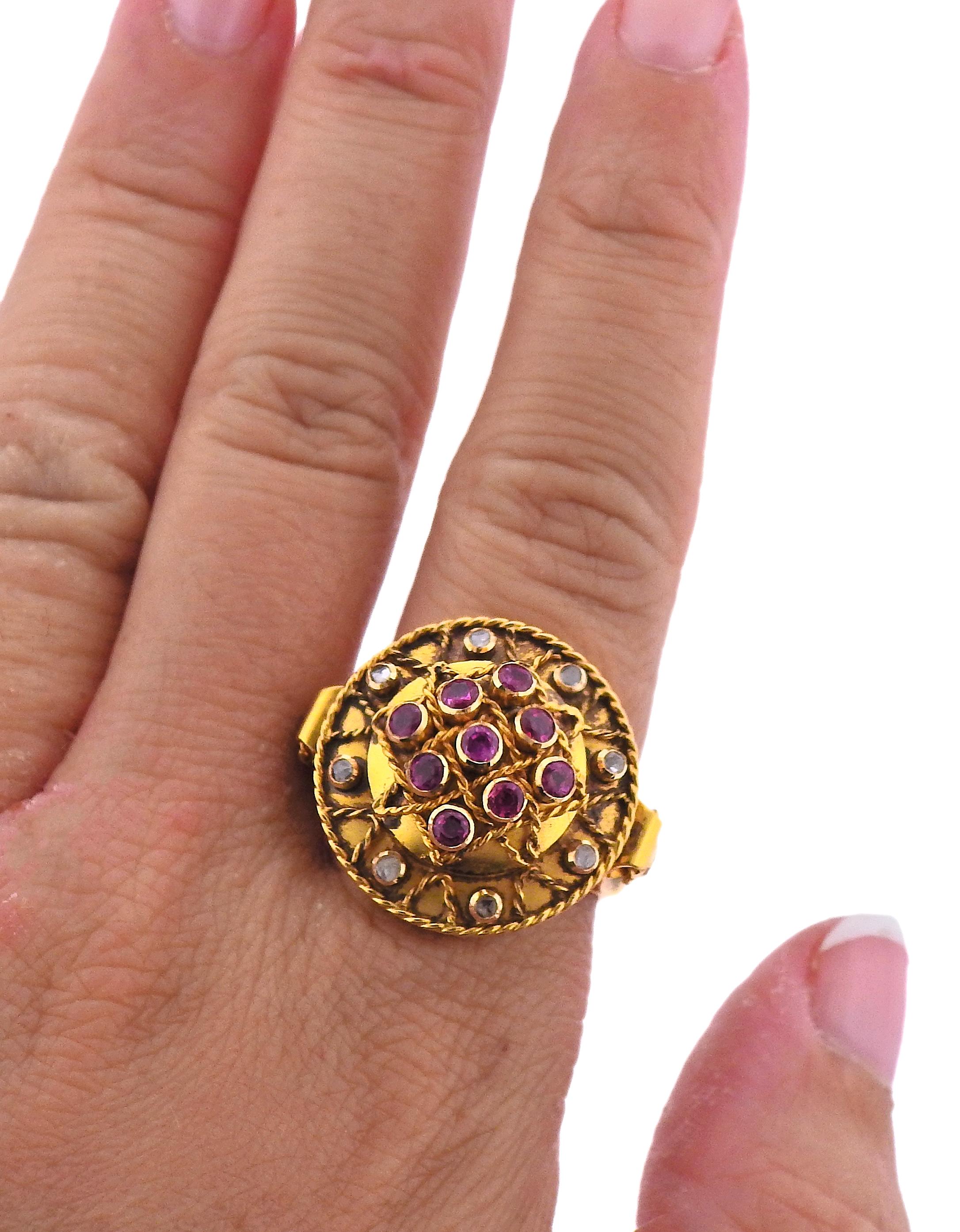 Women's Rose Cut Diamond Ruby Gold Ring