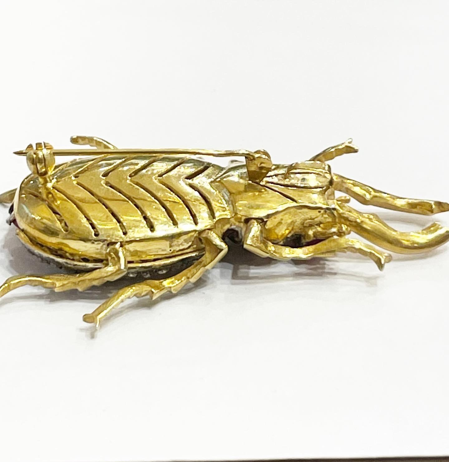 Diamante talla rosa, rubí Vermeil Broche-Pendiente articulado escarabajo de plata Corte rosa en venta