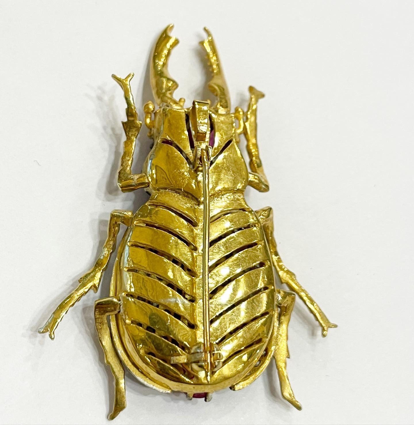 Diamante talla rosa, rubí Vermeil Broche-Pendiente articulado escarabajo de plata en Bueno estado para la venta en Pamplona, Navarra
