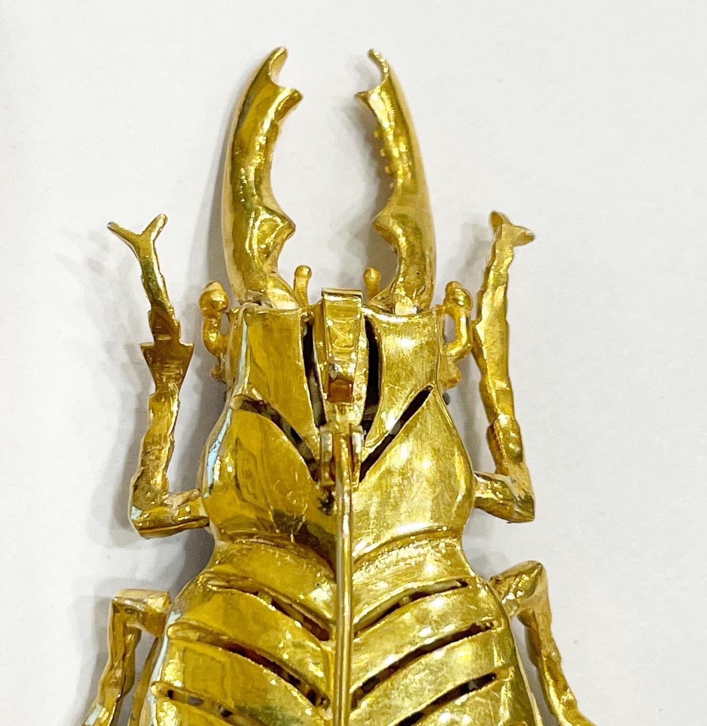 Femenino o masculino Diamante talla rosa, rubí Vermeil Broche-Pendiente articulado escarabajo de plata en venta