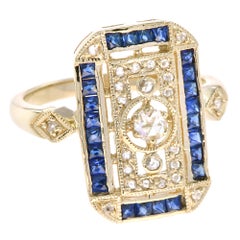 Rose cut Diamond Sapphire Antique Style Filigree Ring in 14K Yellow Gold