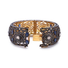 Rose Cut Diamond & Sapphire Bracelet Made In 18k Gold & Silver