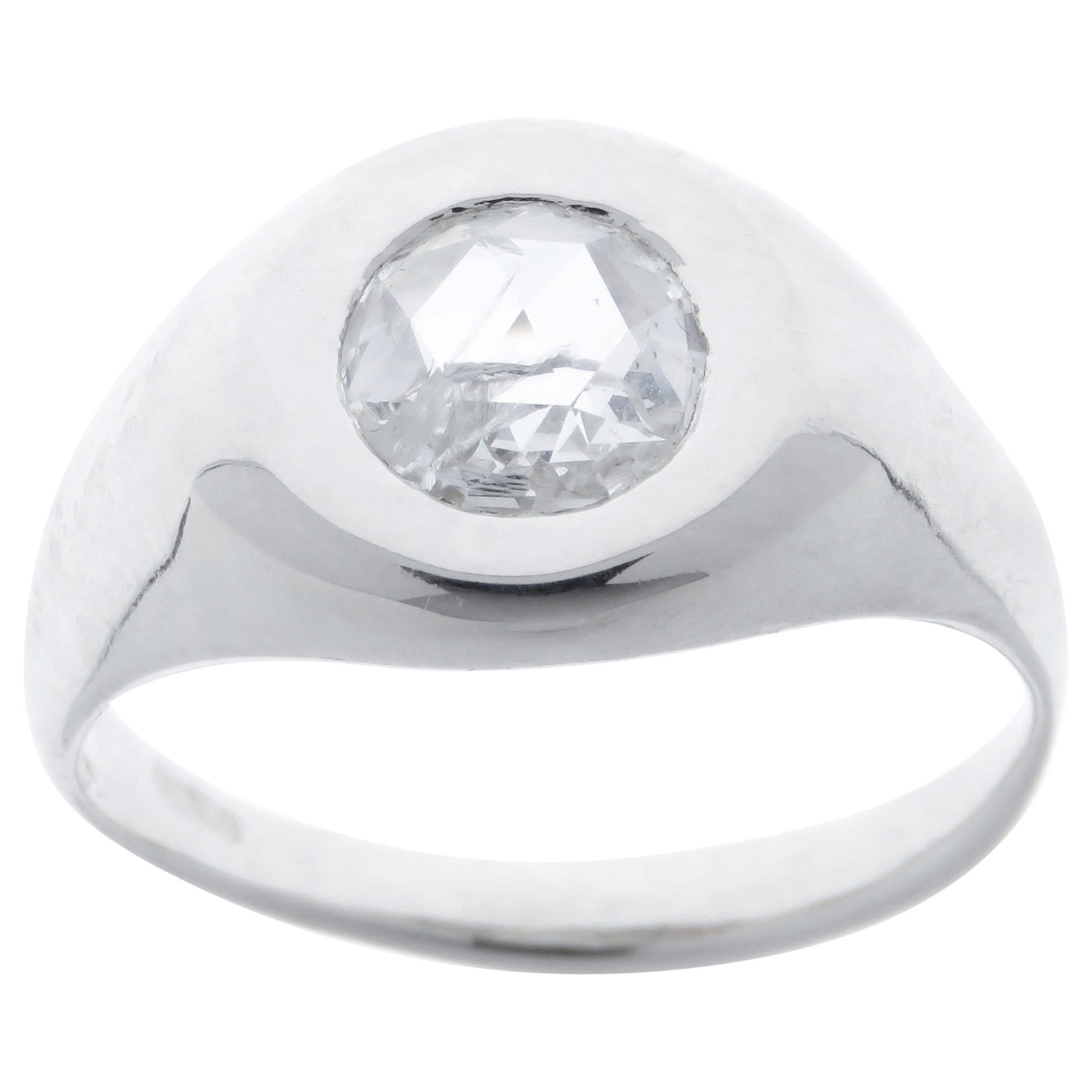 Anello Signet con diamante taglio rosa in oro bianco 9 carati realizzato a mano in Italia in vendita