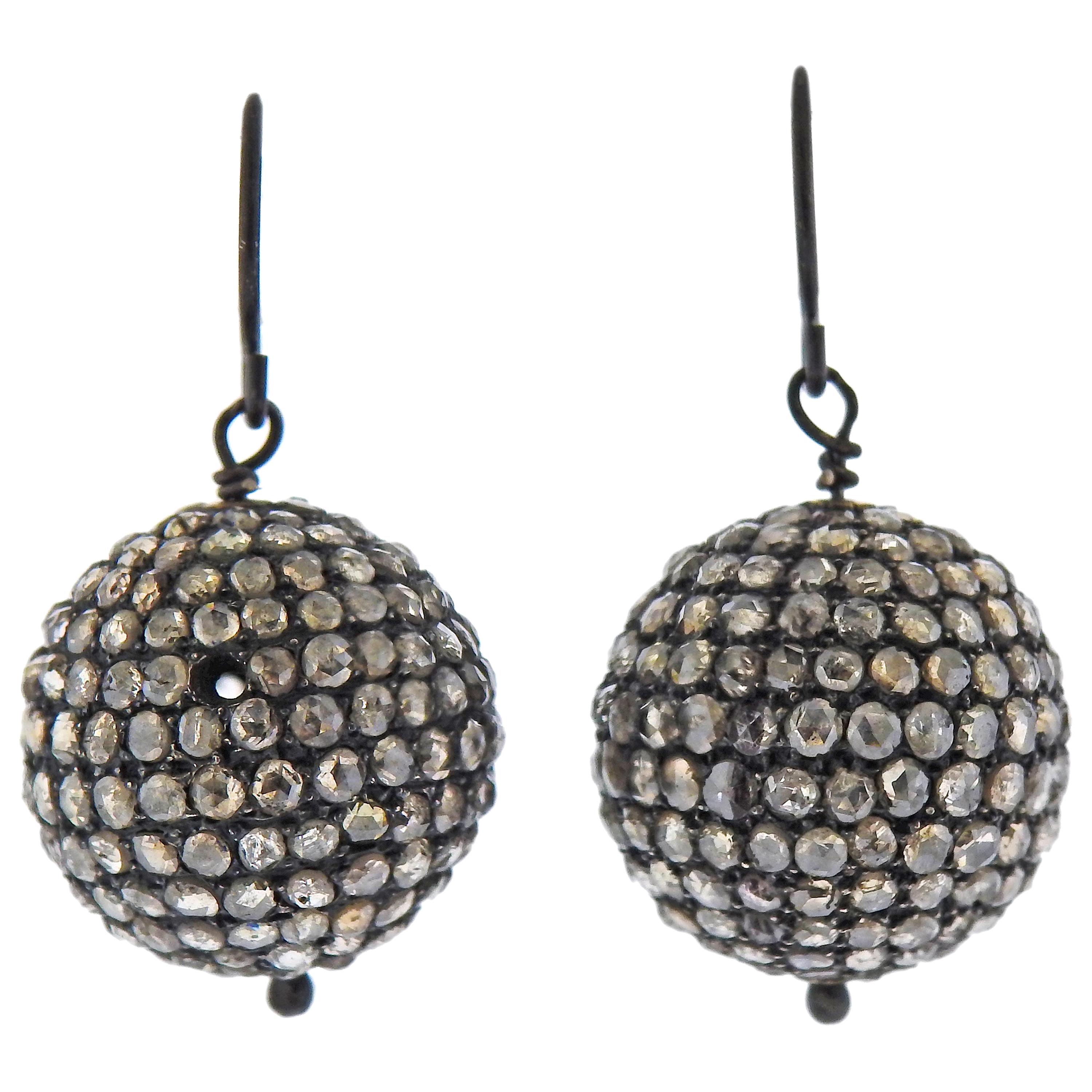 Rose Cut Diamond Silver Ball Drop Earrings For Sale