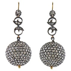 Vintage Rose Cut Diamond Silver Gold Ball Drop Earrings