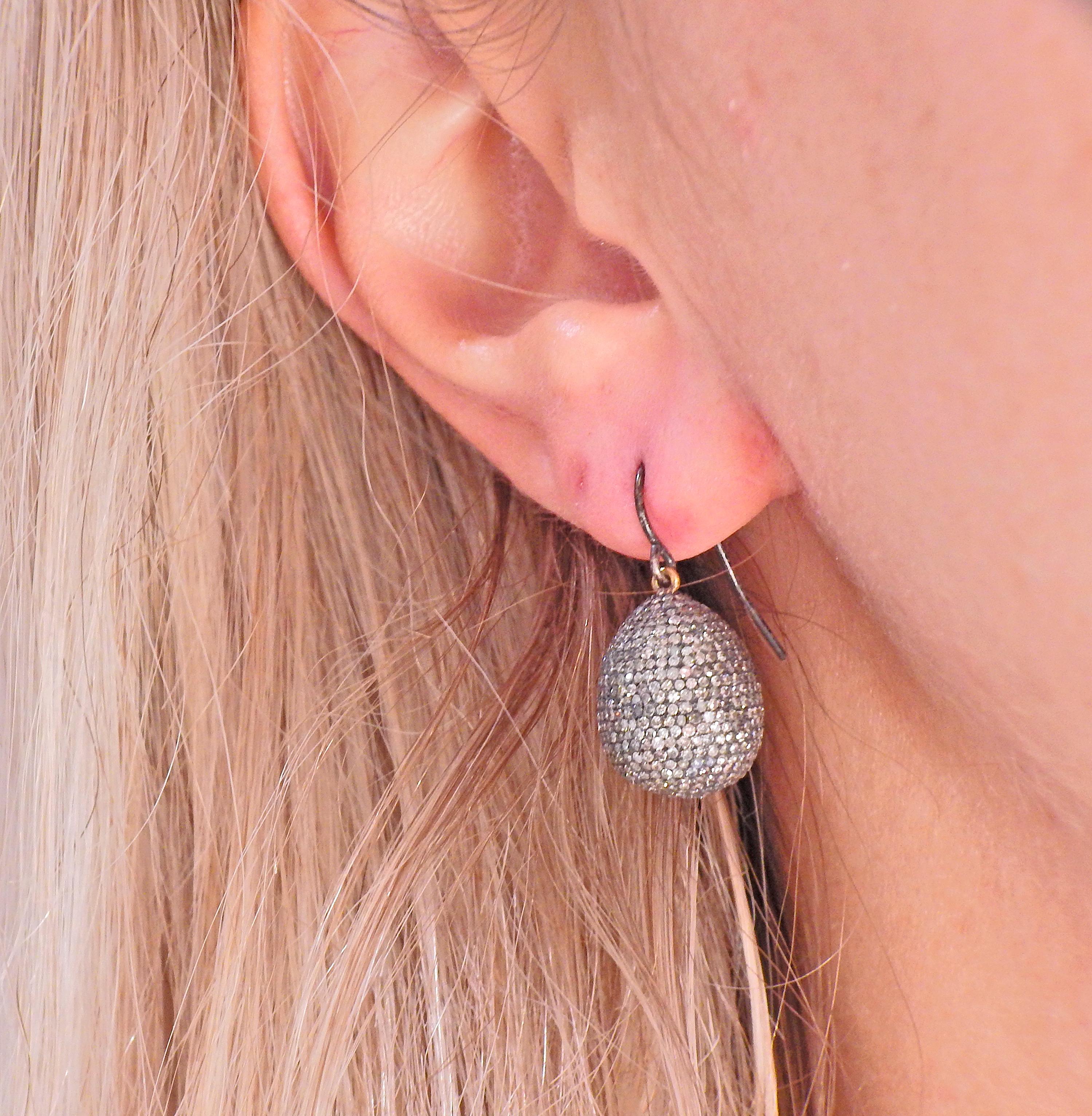 Boucles d'oreilles en forme de goutte avec diamant taillé en rose A Silver Gold Excellent état - En vente à New York, NY