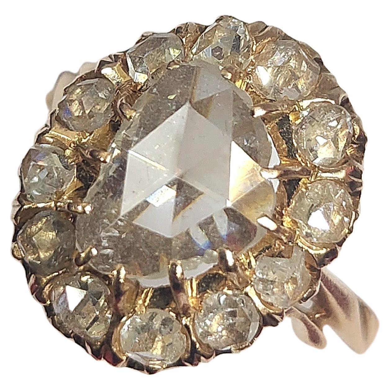 Rose Cut Diamond Solitare Gold Ring In Good Condition For Sale In Cairo, EG