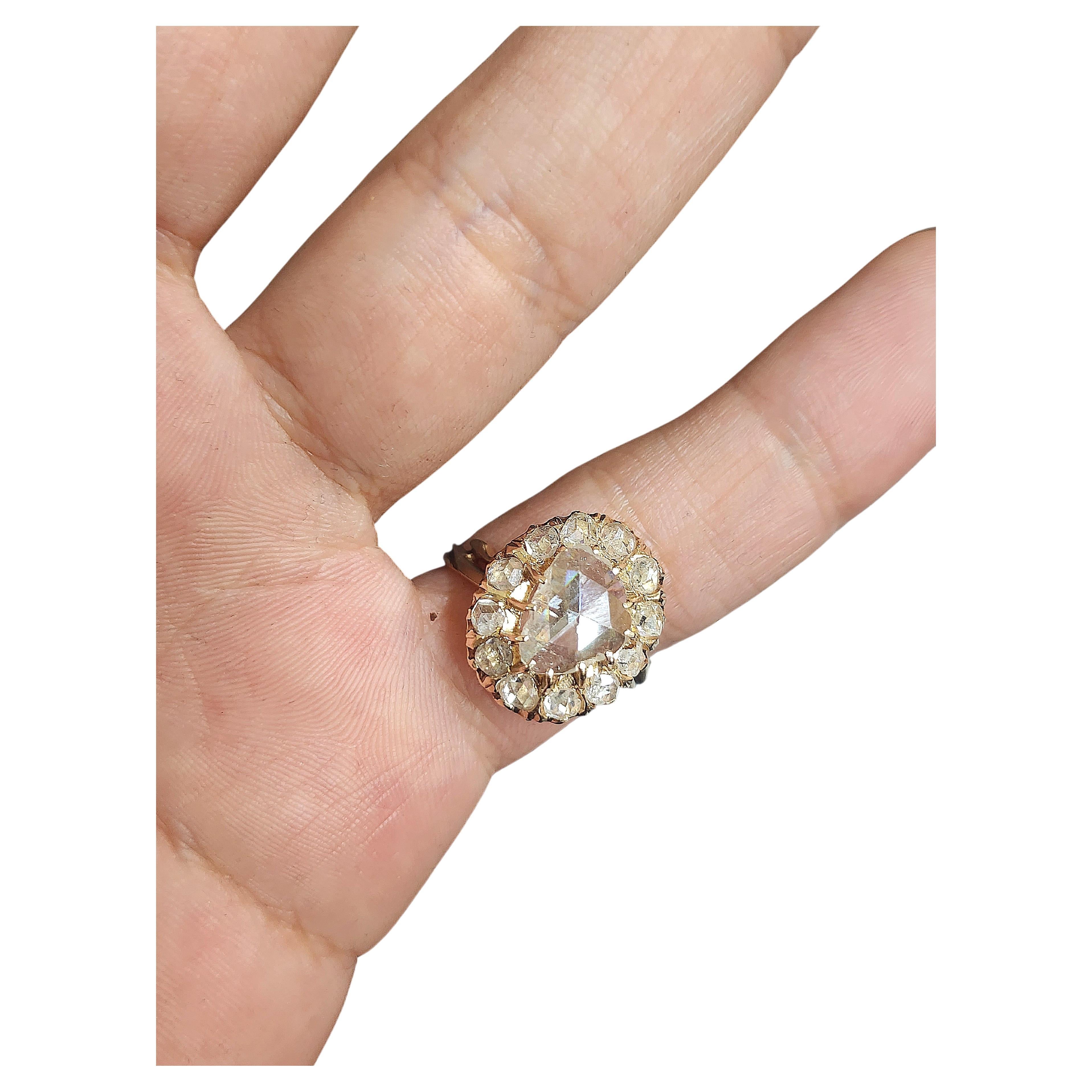 Women's Rose Cut Diamond Solitare Gold Ring For Sale