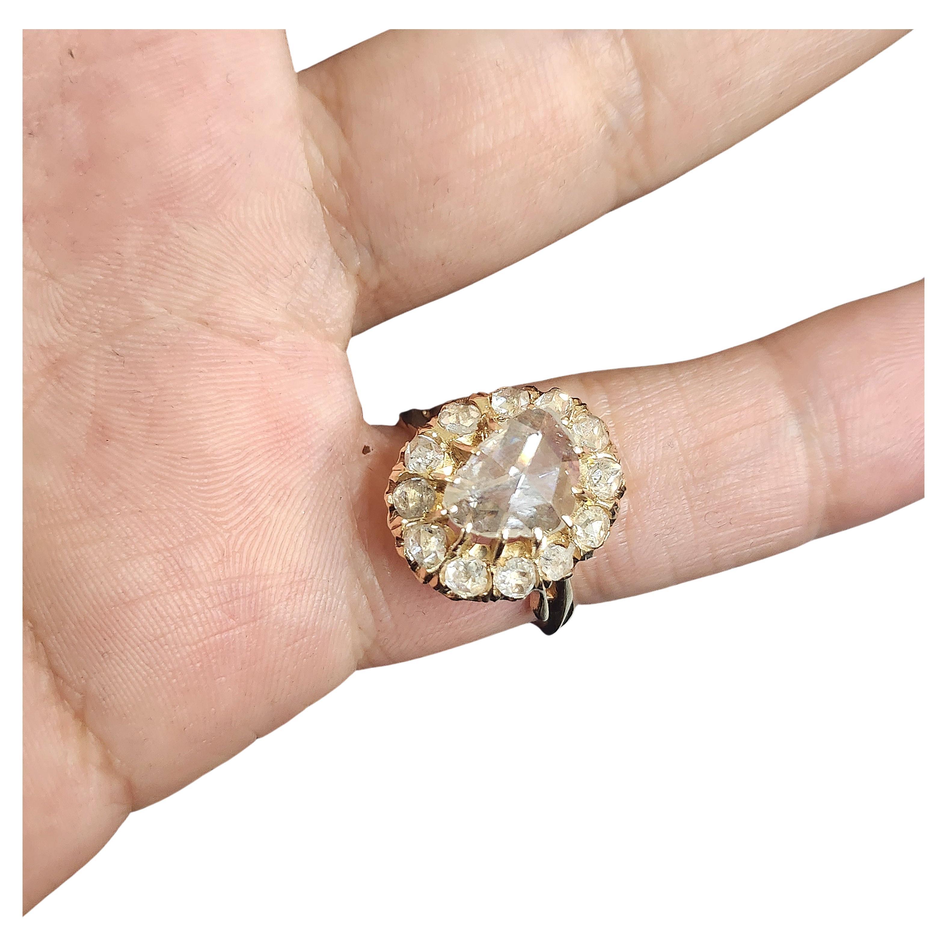 Rose Cut Diamond Solitare Gold Ring For Sale 1