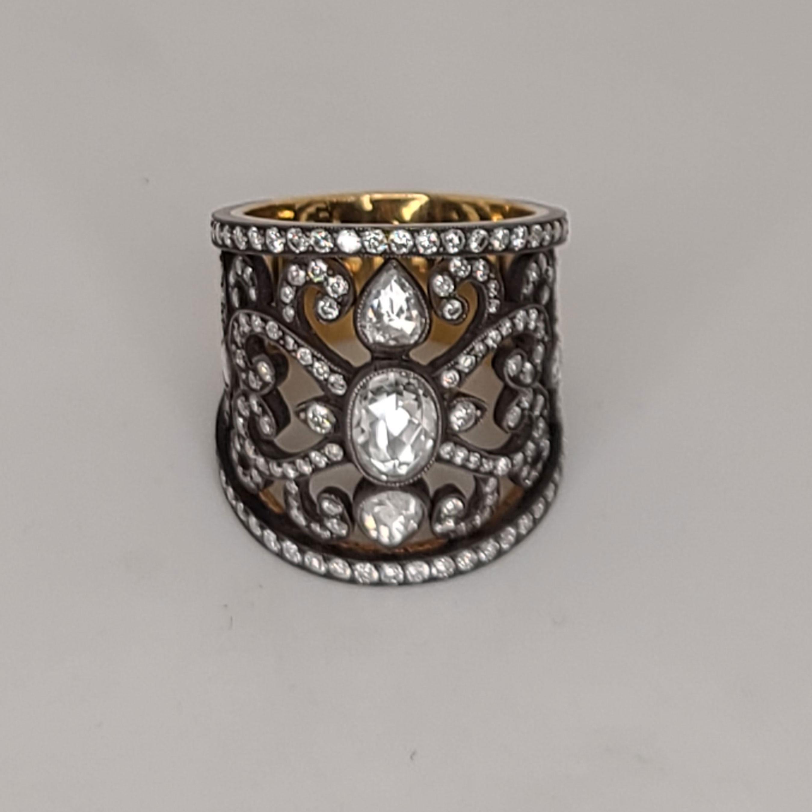 Artisan Rose-Cut Diamond Ring For Sale