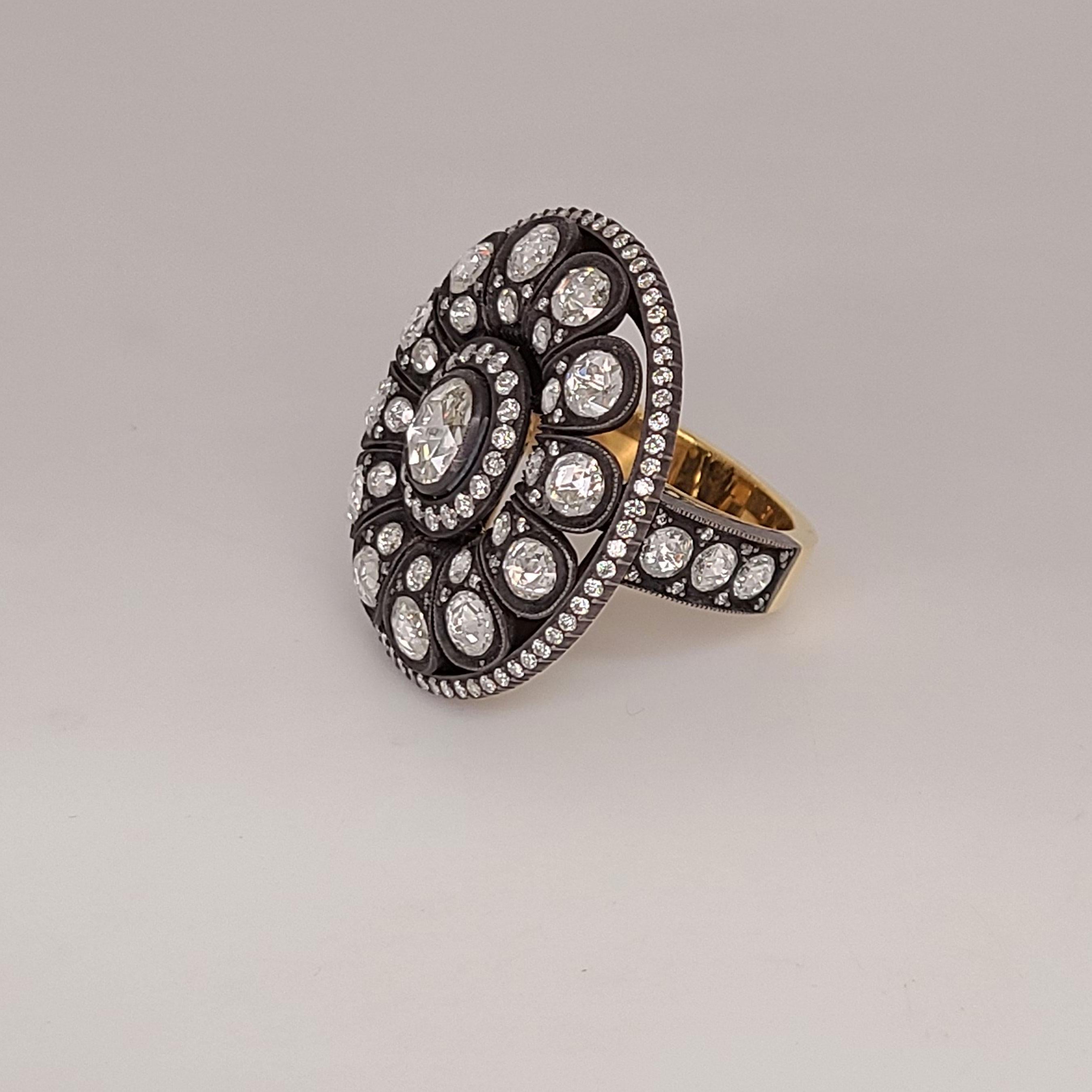 Rose Cut Rose-Cut Diamond Statement Ring For Sale