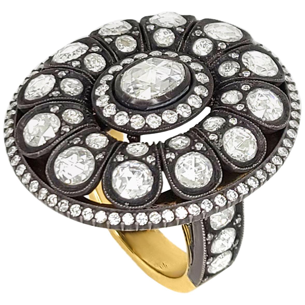 Rose-Cut Diamond Statement Ring For Sale