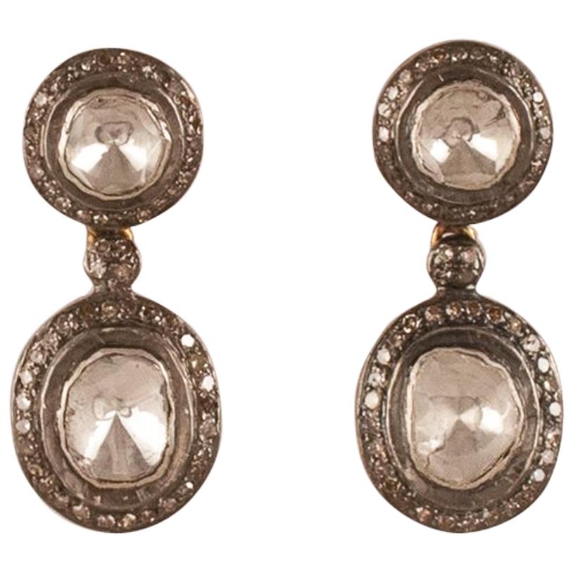 Rose Cut Diamond Sterling Silver Dangle Earrings