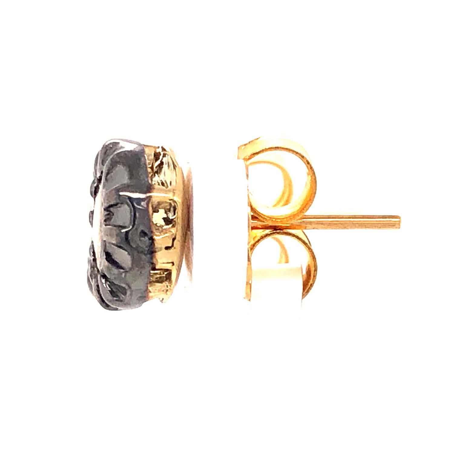 Pendientes de oro amarillo de 18 quilates con diamantes talla rosa Artesano en venta