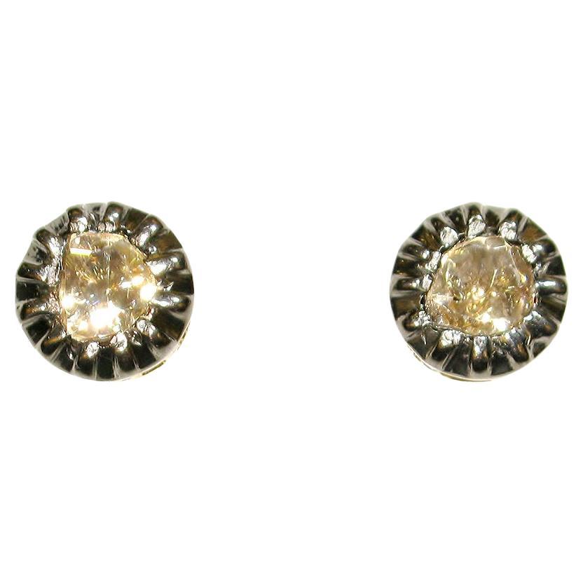 Rose Cut Diamond Studs Earrings Made In 18K Yellow Gold