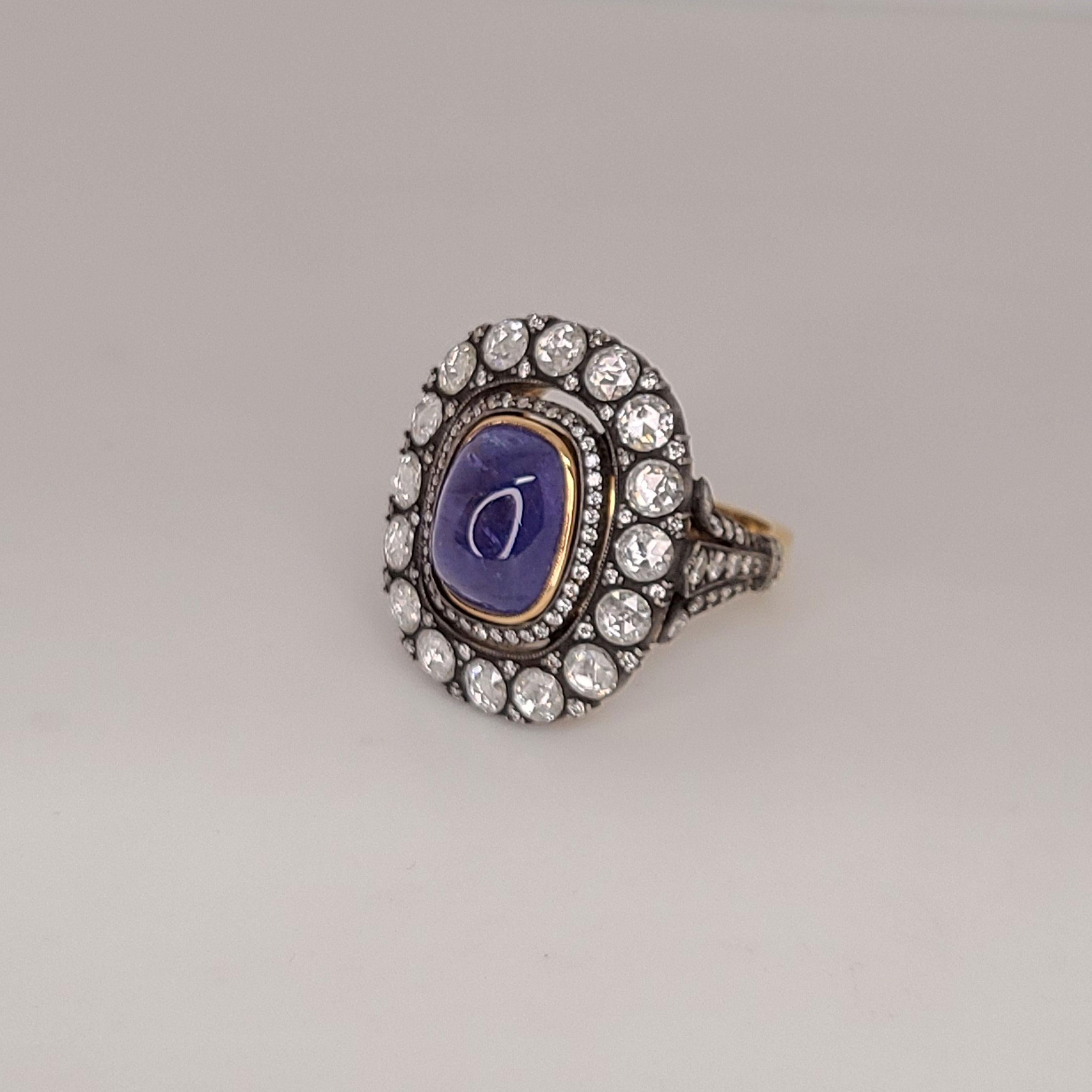 Byzantine Rose-Cut Diamond and Tanzanite Ring For Sale
