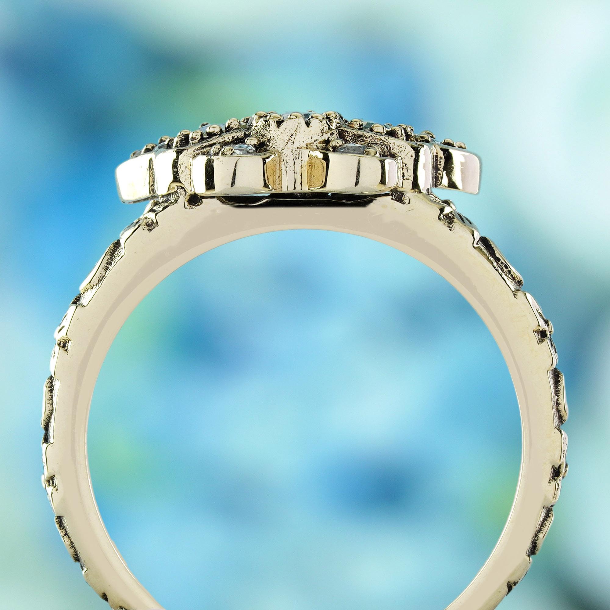 Rose Cut Diamond Vintage Style Butterfly Ring in Solid 9K Yellow Gold In New Condition For Sale In Bangkok, TH