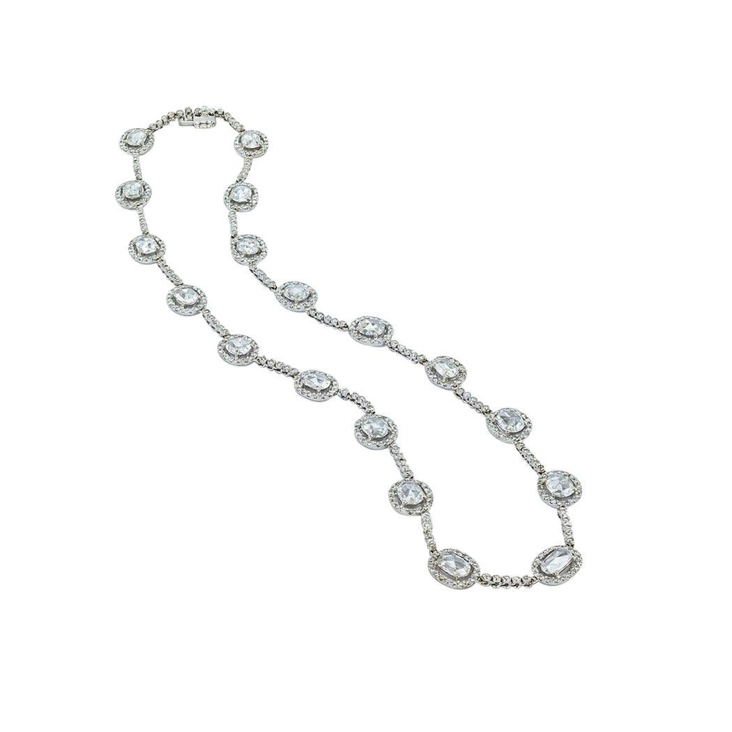 Rose Cut Diamond White Gold Estate Necklace In Good Condition For Sale In Los Angeles, CA