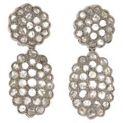 Vintage Diamond 14K White Gold Grain Setting Drop Earring