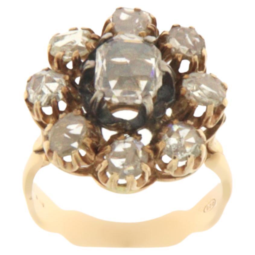 Antique Rose Cut Diamond Platinum and 14 Karat Yellow Gold Ring For ...