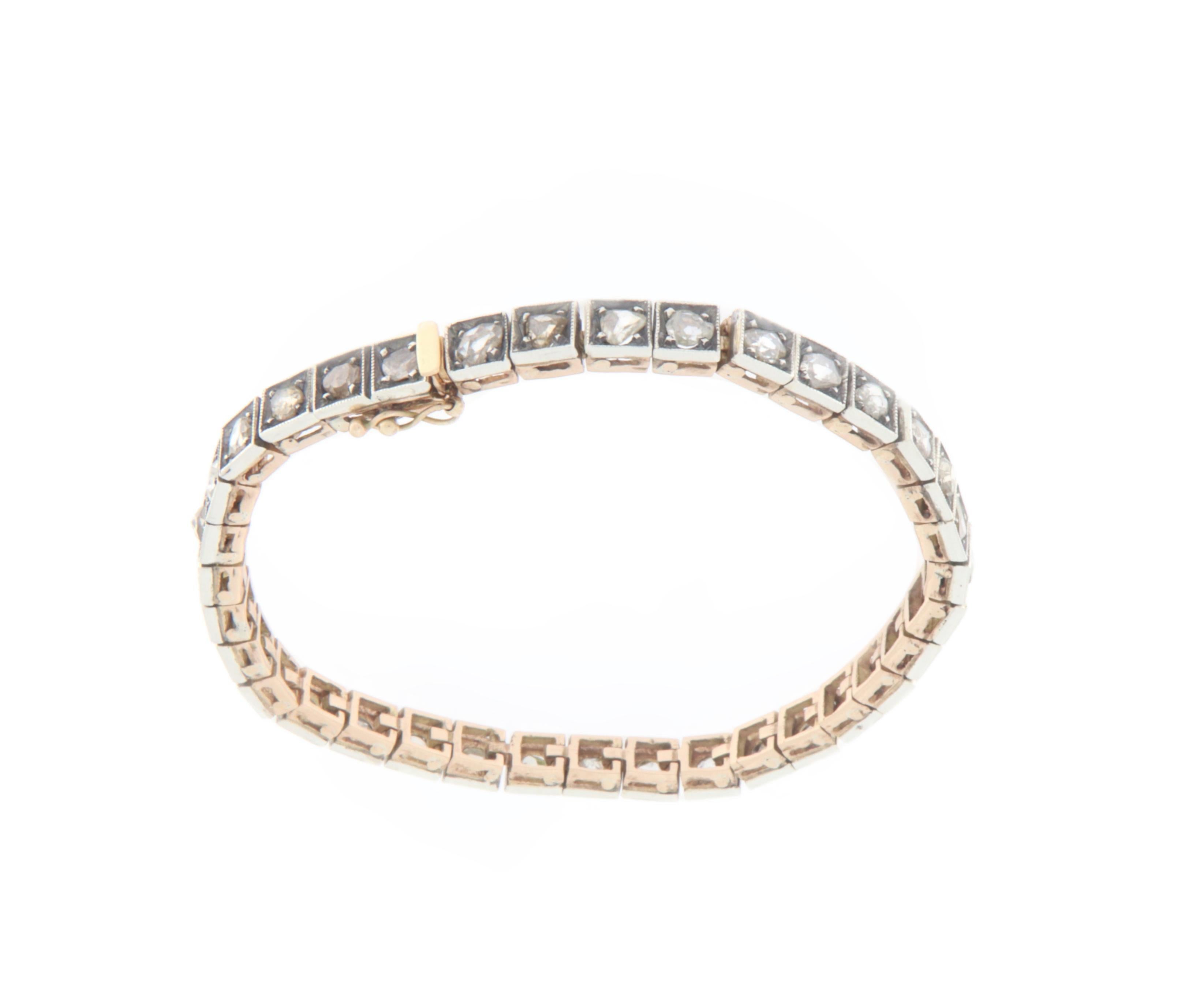 Artisan Rose Cut Diamonds 14 Karat Yellow Gold Cuff Bracelet For Sale