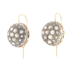 Vintage 1950s Antique Rose-Cut Diamond Button Earrings in 14K Gold & Silver