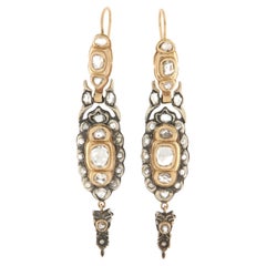 Boucles d'oreilles pendantes en or jaune 14 carats et diamants taillés en rose