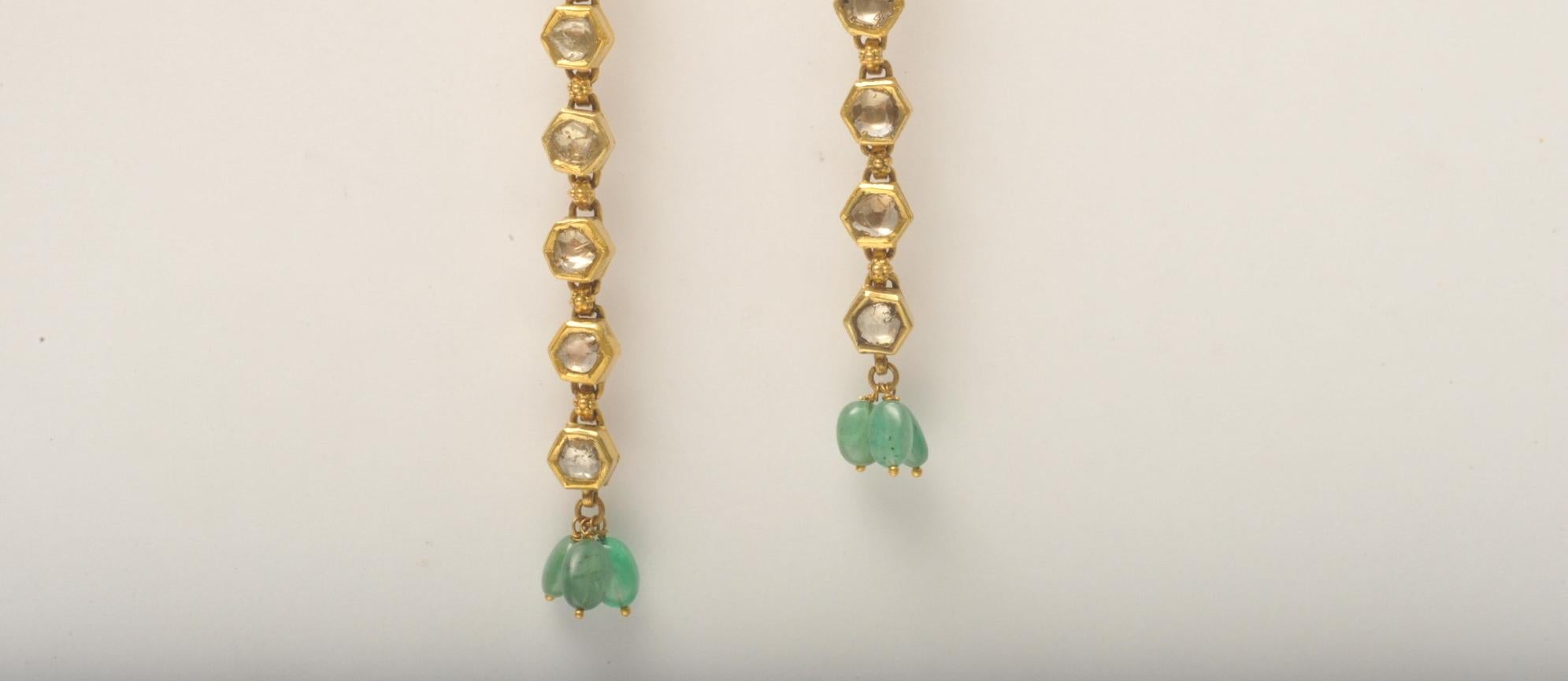 Women's Rose Cut Diamonds 22 Karat Gold with Emeralds