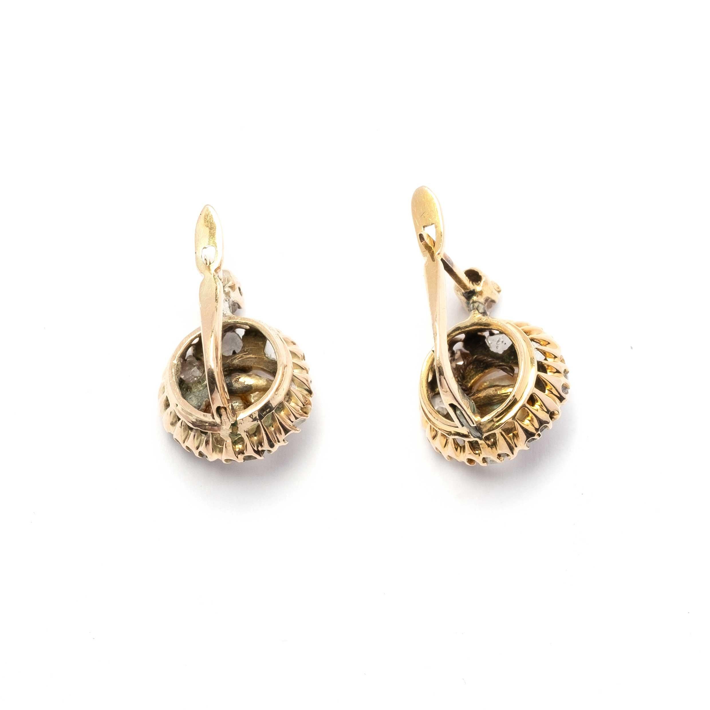 Boucles d'oreilles antiques en diamants taillés en rose et perles baroques Bon état - En vente à Milano, MI