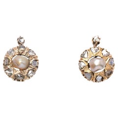 Rose cut diamonds and baroque pearl Antique earrings