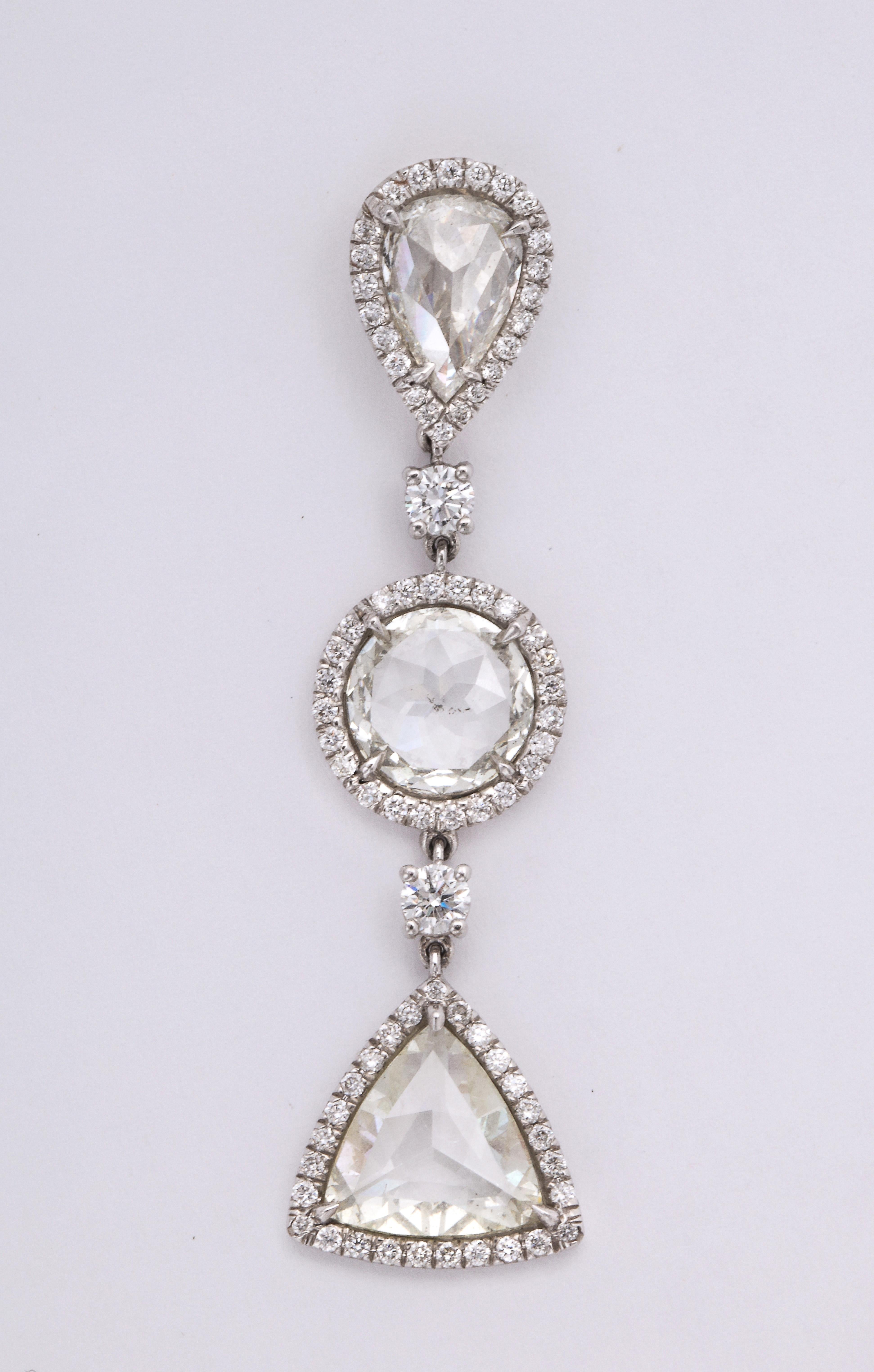 Rose Cut Diamonds and White Gold Ear Pendant Earrings In New Condition For Sale In New York, NY